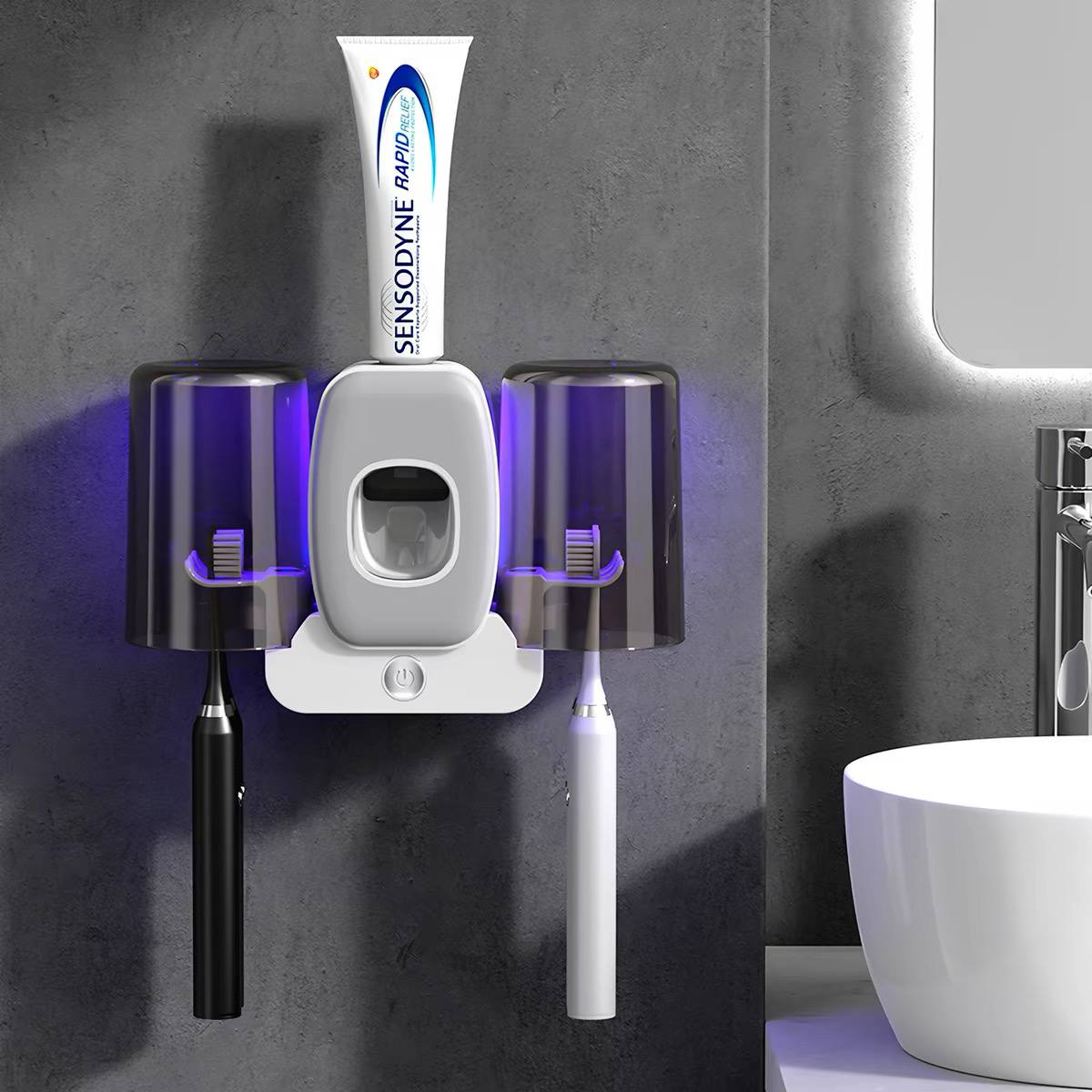 Toothpaste dispenser and toothbrush holder set image 3