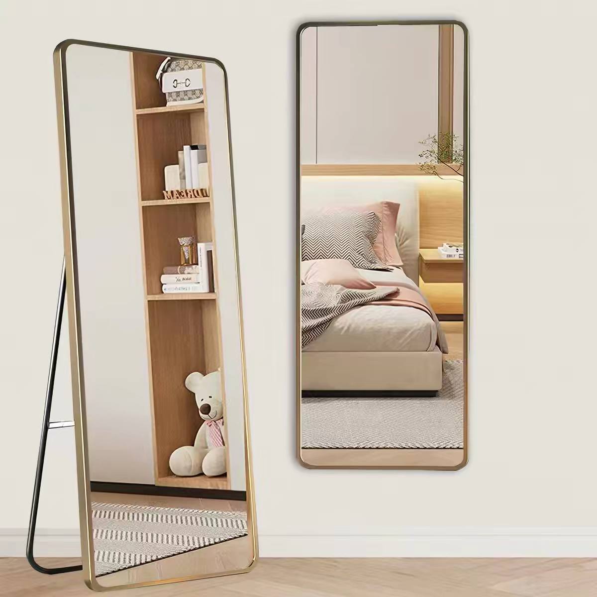 Full-Length Standing Mirror – Rectangular Frame (Gold/Black/White) image 2