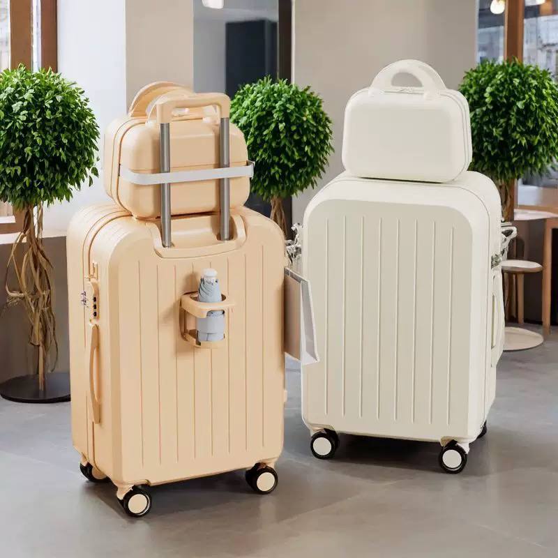 Modern, vertical-ribbed suitcases with matching carry-on cases