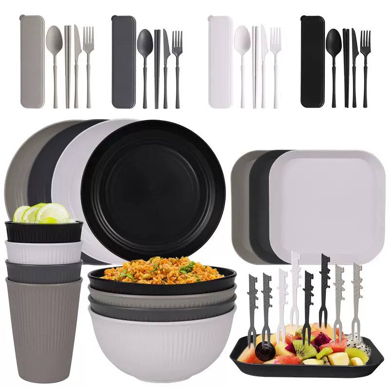 32-piece black plastic dinnerware set