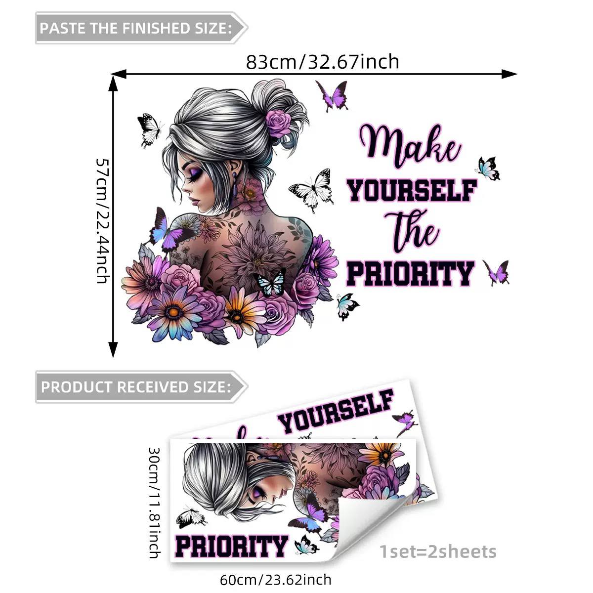1 set floral woman and butterfly wall sticker set