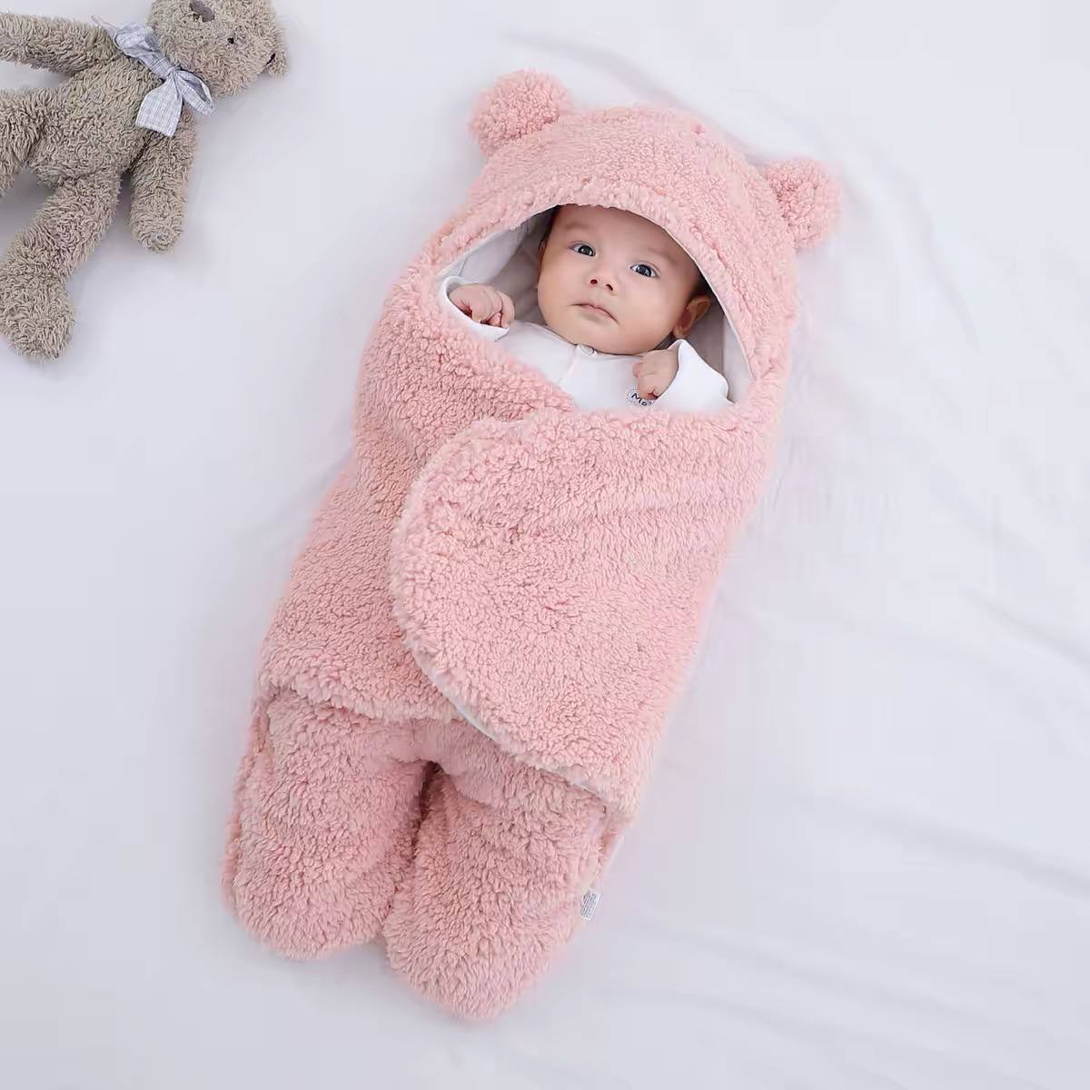 Baby Bear Hooded Swaddle Wrap – Fleece Sleeping Bag image 2