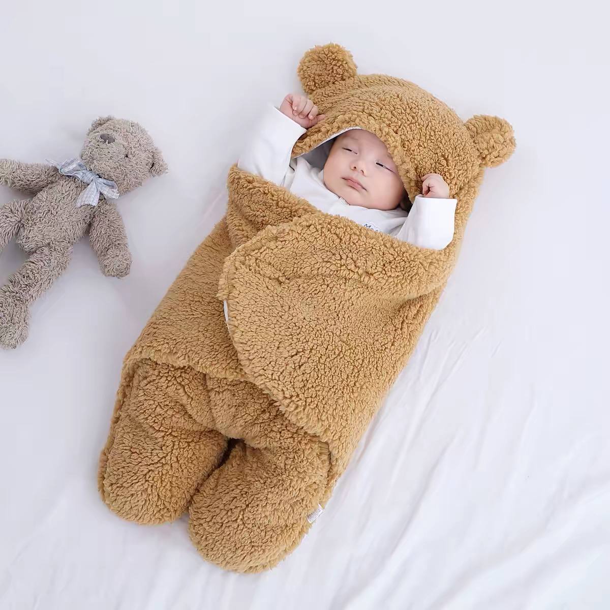 Baby Bear Hooded Swaddle Wrap – Fleece Sleeping Bag image 3