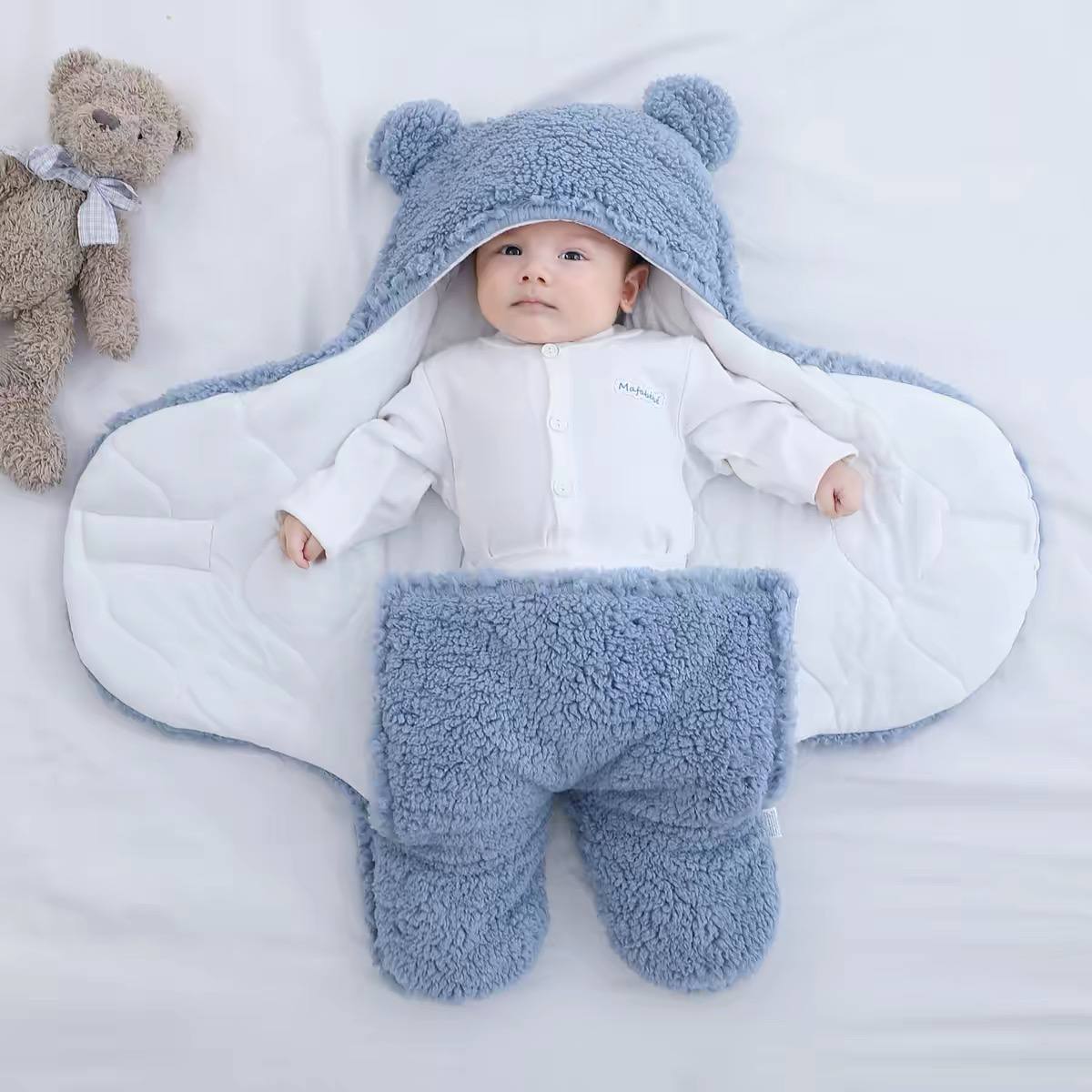 Baby Bear Hooded Swaddle Wrap – Fleece Sleeping Bag image 4