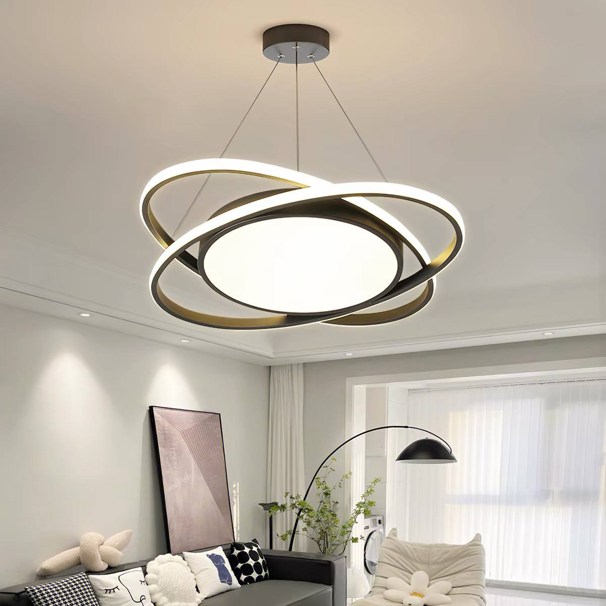 Modern white LED infinity loop chandelier image 2