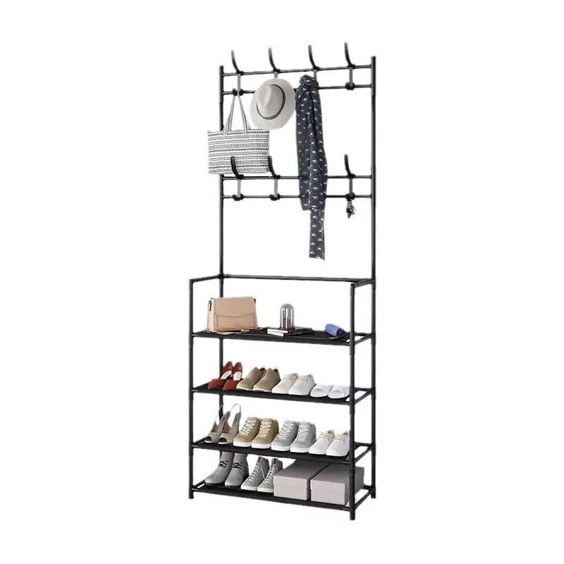 Generic black freestanding coat and shoe rack combo 