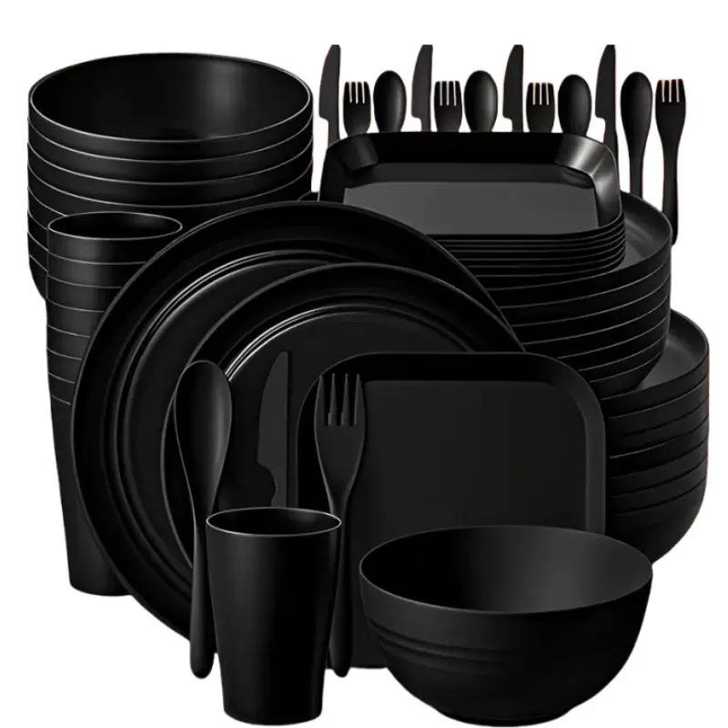  32-piece black plastic dinnerware set image 3