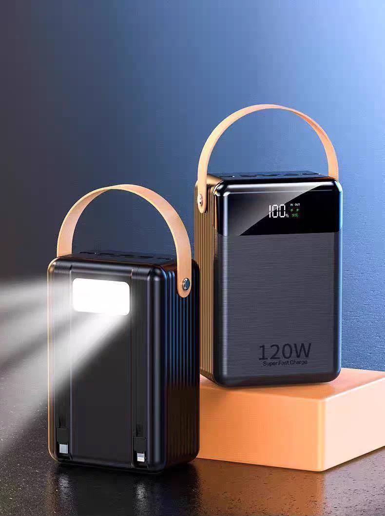  120W fast-charging power bank with built-in cables