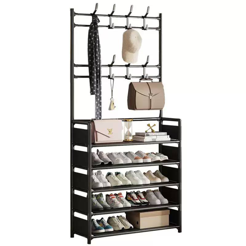 Generic black freestanding coat and shoe rack combo  image 2
