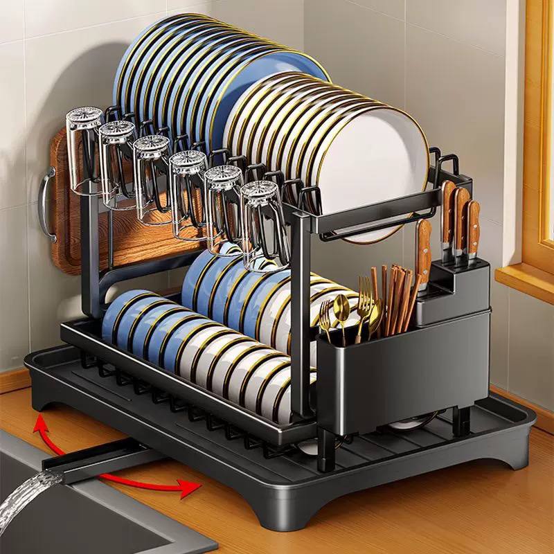  PRUJOY 2-tier white metal kitchen dish drainer rack  image 2
