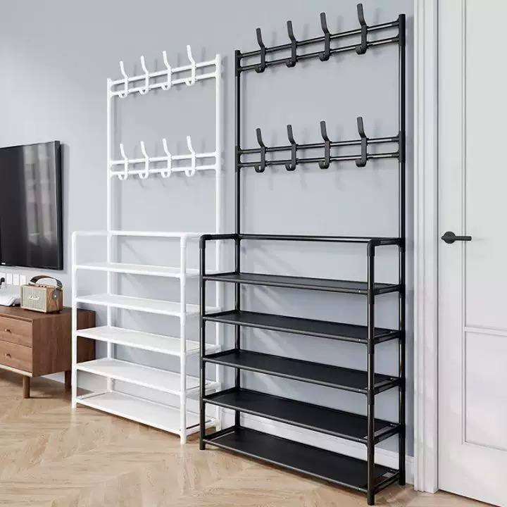 Generic black freestanding coat and shoe rack combo  image 3