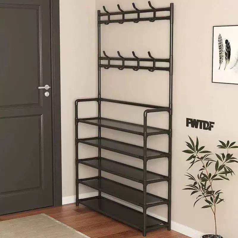 Generic black freestanding coat and shoe rack combo  image 4