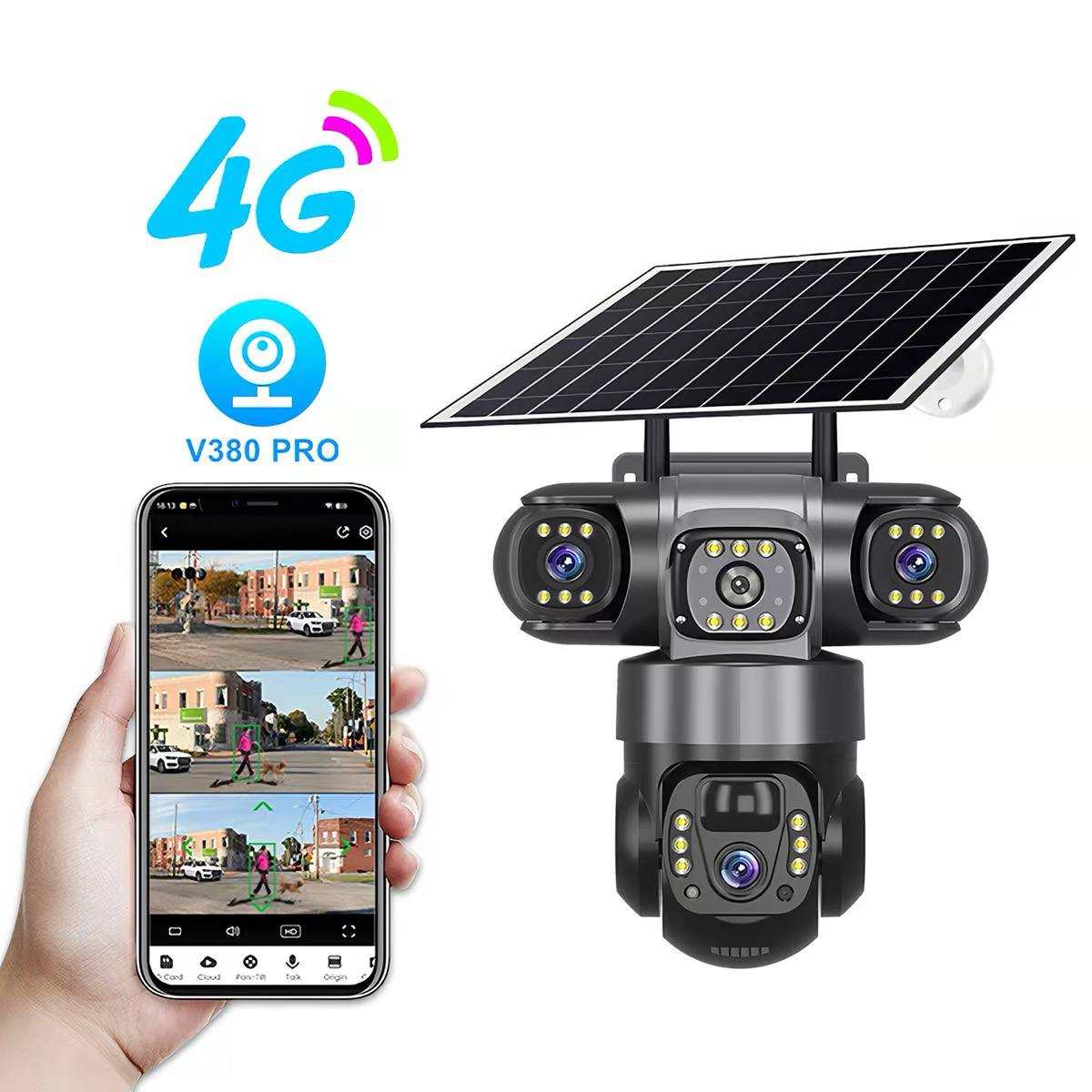  V380 Pro 3-Lens solar-powered security camera system. image 3